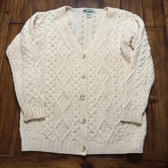 Aran Crafts Sweater Cardigan Womens Medium White 100% Merino Wool Ireland - Picture 2 of 9